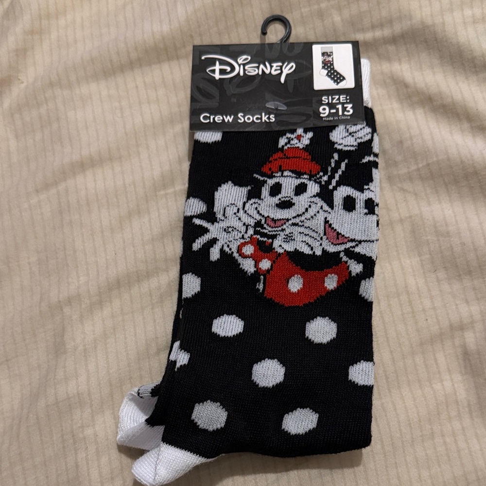 Disney Mickey and Minnie Mouse Black and White Polka Dot Crew Socks size 9-13